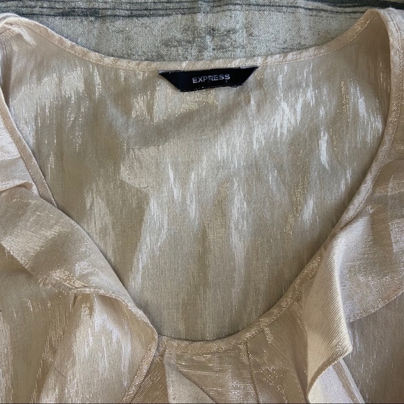 Express Shiny Cream Ruffle Career Frill Shell Top - Picture 5 of 6
